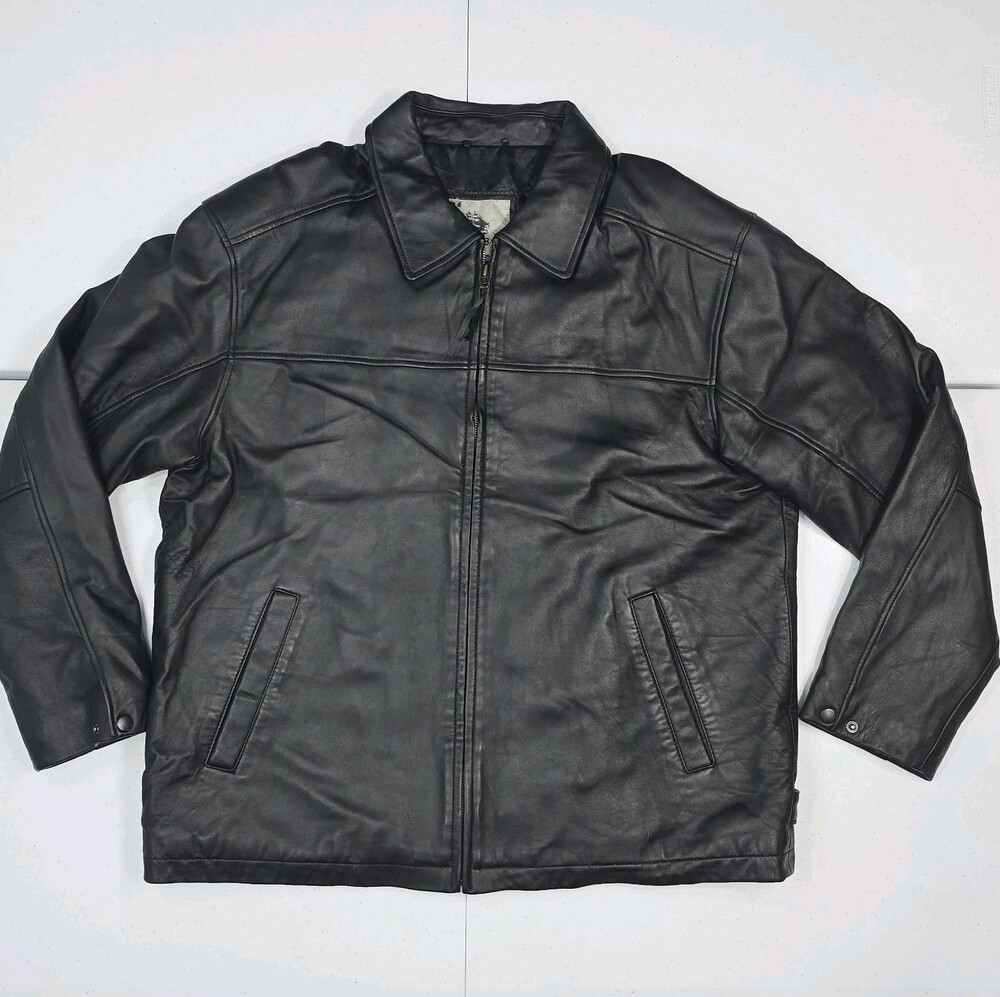 Burk's Bay Soft Black Leather Bomber Jacket Men XL Buckles